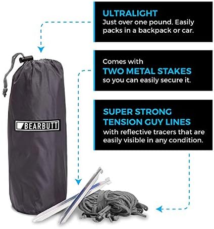 Bear Butt Hammock Rain Fly & Camping Tarp - 11 x 9 ft Ultralight Waterproof Tarp for Hammock & Tent Camping - Easy to Set Up