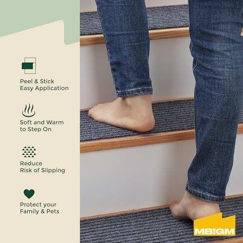 MBIGM 8" X 30" (15 in Pack) Non-Slip Carpet Stair Treads Non-Skid Safety Rug Slip Resistant Indoor Runner for Kids Elders & Pets with Reusable Adhesive - Gray - Carpet Pads for Stairs
