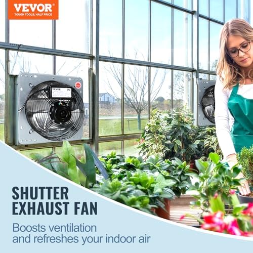 VEVOR Shutter Exhaust Fan, 16'' with High Speed, AC-motor, 2000 CFM, Wall Mount Attic Fan, Ventilation and Cooling for Greenhouses, Garages, Sheds, FCC