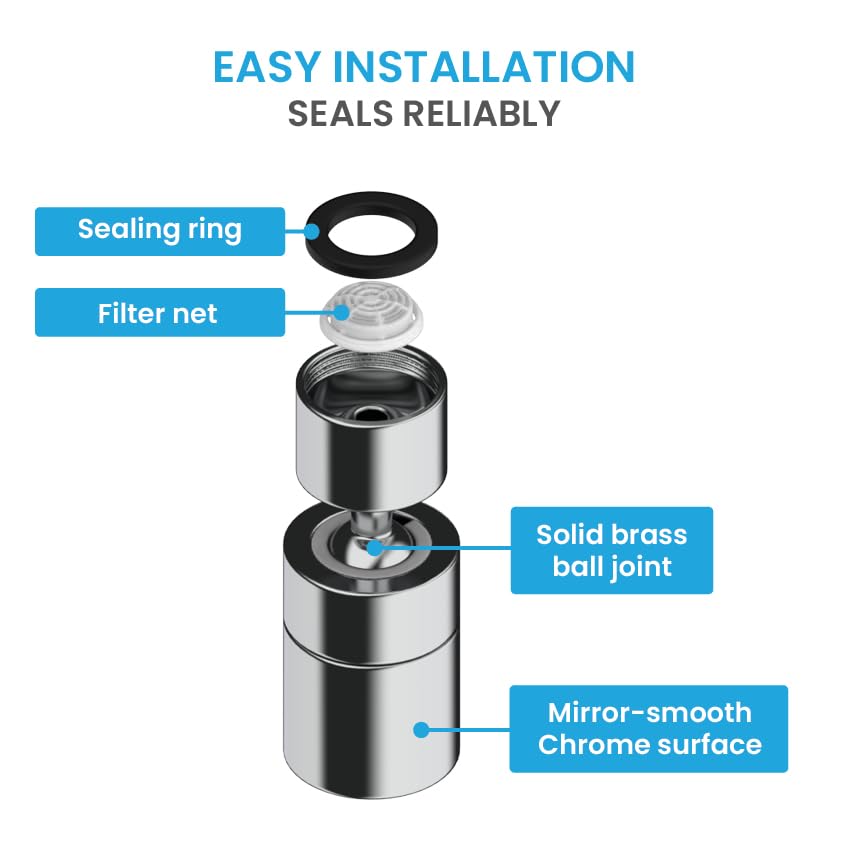 Bächlein Universal Faucet Attachment in Chrome with Two Jet Types - Swivel Aerator for Kitchen Faucets