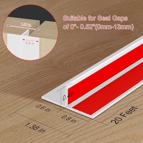 T-Shaped Silicone Seal Strip for Door & Windows, 20Ft Weatherproof Draft Stopper, Gap Seal for Door Sides (White)