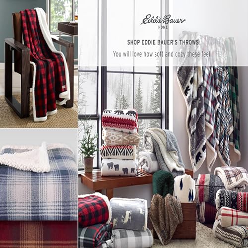 Eddie Bauer - Throw Blanket, Super Soft Reversible Sherpa & Brushed Fleece Bedding, Ideal Christmas & White Elephant Gifts, Cozy Plaid Throw Blankets For Couch for Bed or Couch (Fair Isle Dark Steel, 50" x 70")