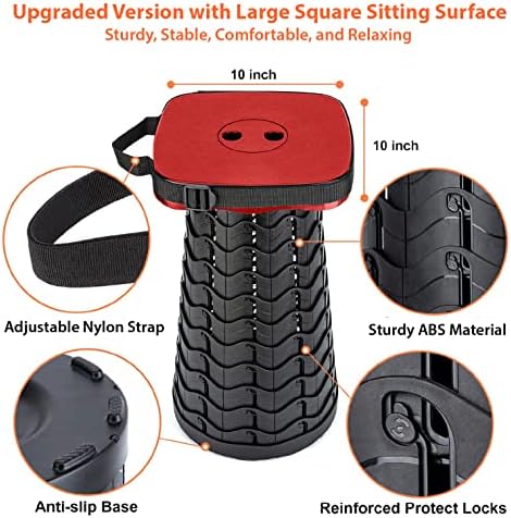 Portable Collapsible Stool Set - Heavy Duty Square Collapsible Stool + Thick Seat Cushion - 550lbs Load Capacity for Camping Travel Picnic Gardening (Red/Black)