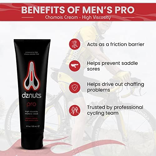 Men's Pro Chamois Cream, Anti -Chafing Cream for Saddle Sores, Chafing, Rubbing, Inner Thighs Friction for Cyclists, Runners, Triathletes - 1 Pack (4 Fl Oz Each)
