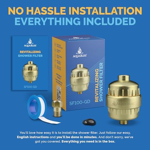 AquaBliss High Output Revitalizing Shower Filter - Reduces Dry Itchy Skin, Dandruff, Eczema, and Dramatically Improves The Condition of Your Skin, Hair and Nails - Matte Gold (SF100-GD)