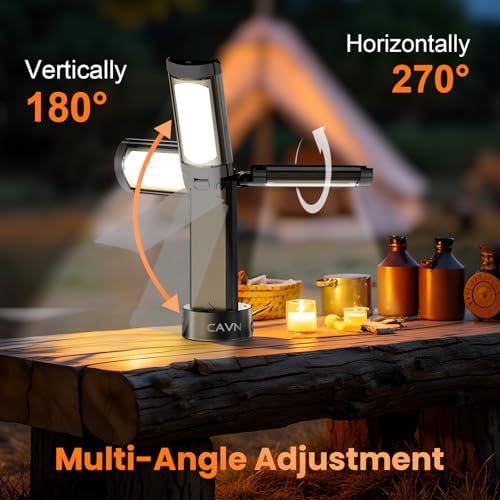 CAVN Rechargeable 10000mAh Camping Lights with Stand 6.5 ft Max Height, Portable Cordless LED Work Light 2200 Lumens 6500/4500/3500K Dimmable Camping Essentials Gear with Detachable Tripod, Black