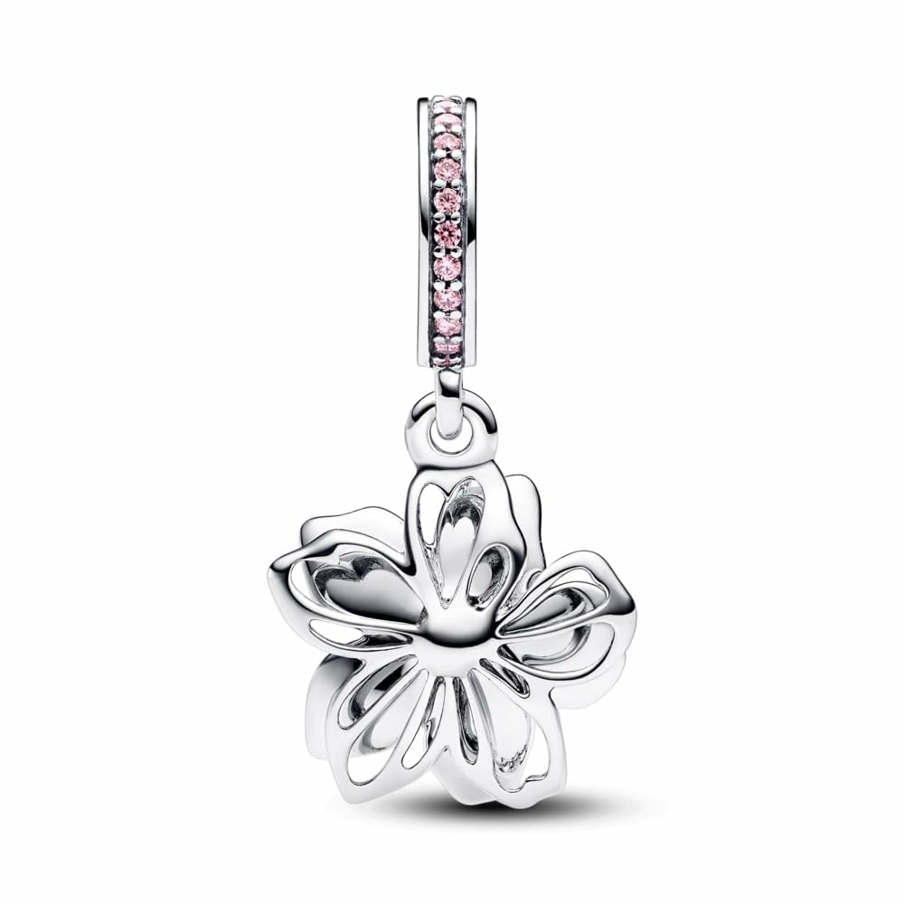 PANDORA Moments Cherry Blossom Dangle Charm - Sterling Silver Charm with Cubic Zirconia & Enamel - Jewelry for Women - Includes Gift Box