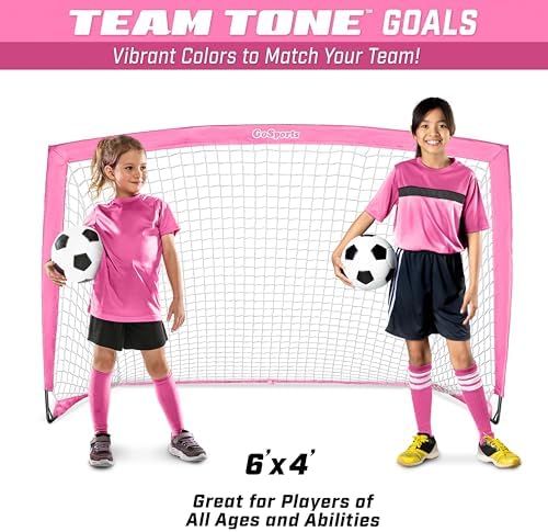 GoSports Portable Soccer Goals for Kids - 13 Color Options - Choose 4 x 3 ft or 6 x 4 ft - Team Tone Pop Up Nets for Backyard