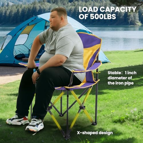 WILDROOTS Heavy Duty Fully Padded Camping Chair, Oversize Padded Arm Rest High Back Rest Folding Chair