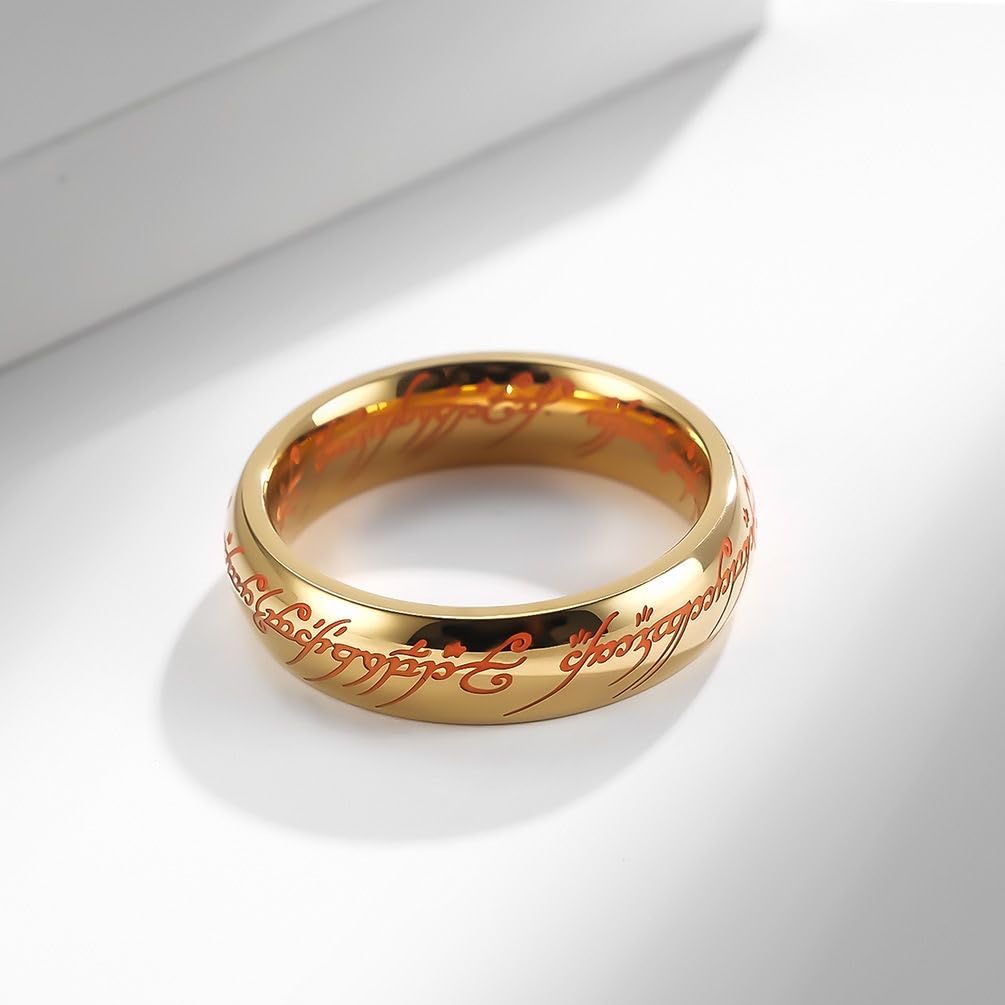 Elvish Ring Glow in the Dark, Elvish Rune Jewelry, Stainless Steel, Luminous Gold, Size 9