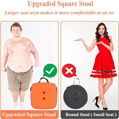 Fishboy Upgraded Square Collapsible Stool, 400lbs Max Weight, Lightweight But Sturdy, Portable Retractable Folding Telescoping Foldable Camping Stool for Adults Outdoor Fishing Hiking Travel BBQ