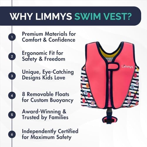 Limmys Premium Kids Swim Vest - Toddler Swim Jacket and Buoyancy Swimming Aid - Modern Design Swimming Vest for Boys, Girls and Babies - Drawstring Bag Included
