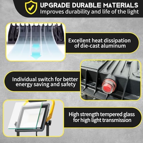 21000Lumen LED Work Lights with Stand: 3 Head Adjustable Work Light with Individual Switch - IP66 Waterproof Foldable Tripod Worklight with 16.4FT Cord for Indoor Outdoor Portable Lighting