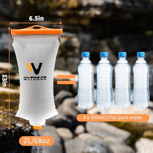 Water Bag 2L Compatible with Sawyer Squeeze Water Filter, Durable TPU Material, BPA & PVC Free Squeeze Pouch, Collapsible Hydration Canteens for Camping Hiking Cycling Fishing or Traveling