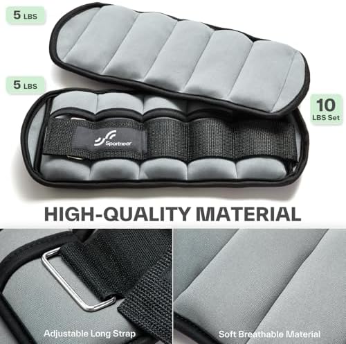 Sportneer Adjustable Ankle Weights 1 Pair 2 4 6 8 10 Lbs Leg Weight Straps for Women Men, Weighted Ankle Weights Set for Gym,Fitness, Workout,Walking, Jogging,1-5 lbs Each Ankle, 1 Pair 2-10 lbs