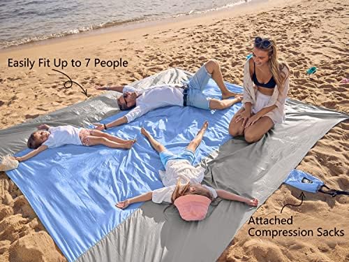 WEKAPO Beach Blanket Sandproof Waterproof, Extra Large Beach Mat, Oversized & Compact Sand Free Mat Quick Drying, Lightweight & Durable with 6 Stakes & 4 Corner Pockets