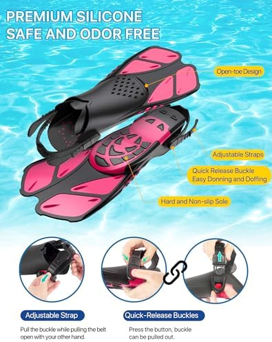 Snorkeling Gear for Adults Men Women,4 in 1 Snorkel Set with Panoramic View Diving Mask Anti-Fog Anti-Leak,Dry Top Snorkel,Fins and Travel Bag for Swimming,Snorkeling and Travel Diving