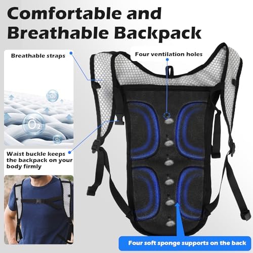 2 Pack Hydration Backpack Pack with 2L Hydration Bladder, TNYSPORT Lightweight Breathable Water Backpack with 3 Layer Pockets, Reinforced Shoulder Straps