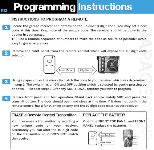 Garage Stop 2X Garage Door Opener Remote for Linear Multicode 3089 308911 MCS308911, 1089, 3070, 3060, 10 dip Switch Gate Opener Remote 300MHz, Garage Clicker Replacement (Black)
