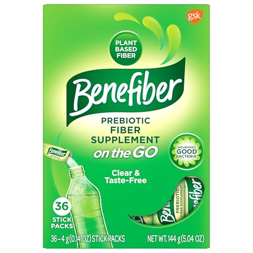 Benefiber On The Go Prebiotic Fiber Supplement Powder for Digestive Health, Daily Powder, Unflavored Stick Packs - 36 Sticks (Pack of 2)