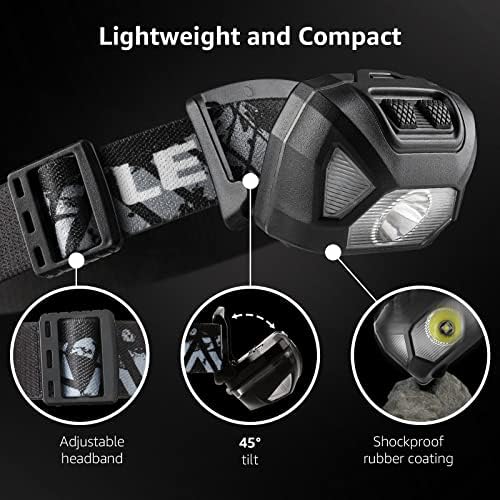 Lepro 320015 Battery Powered Headlamp - 1300Lux Super Bright LED Head Lamp with Red Light, IPX4 Waterproof Headlights for Outdoor Camping, Hiking, Hunting, Power Outages, Emergency, Hurricane, 2 Pack