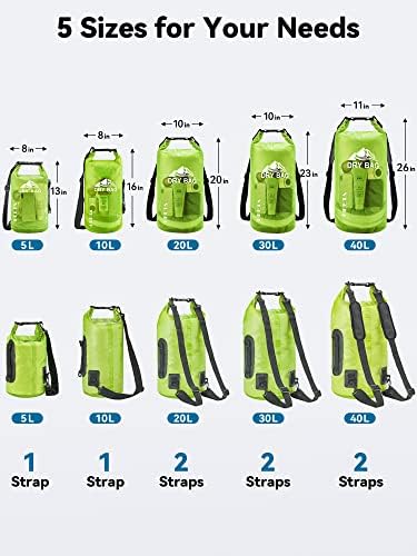 HEETA Dry Bag Waterproof for Women Men, 5L/10L/20L/30L/40L Roll Top Lightweight Dry Storage Bag Backpack with Phone Case for Travel, Swimming, Boating, Kayaking, Camping & Beach, 11 Transparent Colors