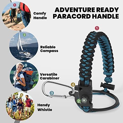 One Gallon Water Bottle Insulated, Triple Walled Vacuum Stainless Steel (Cold for 48 Hrs), Leak Proof & Non-BPA, Large Water Flask Jug with Paracord Handle & Straw Spout Lids