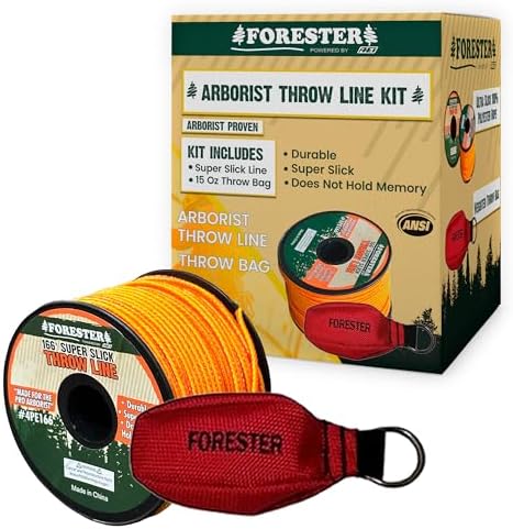 FORESTER Arborist Throw Line Kit - Ultra Slick 100% Polyester Rope with Weighted Throw Bag | Forestry Tree Gear for Low and High Limb Throwing | 3/16 Inch Thick Rope