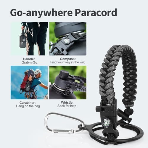 One Gallon Water Bottle Insulated with DIY Stickers, Triple Wall Vacuum Cold for 48 Hrs Leak-proof Non-BPA, 128oz Large Sports Stainless Steel Water Jug with Paracord Handle Straw Spout Lids