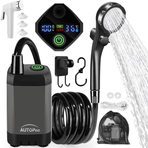 AUTOPkio Portable Camping Shower, 6000mAh Rechargeable Camp Shower Pump with USB Cable & Electric Outdoor Shower Head Sprayer for Camping, Hiking, Pet Bathing, Washing