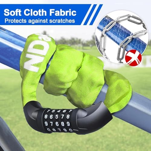 NDakter Bike Chain Lock, 5 Digit Combination Heavy Duty Anti Theft Bicycle Chain Lock,2.62/3.2/4.27/5/6Ft Long Security Resettable Bike Locks for Bike, Bicycle, Scooter, Door, Gate, Fence-4/6mm Thick