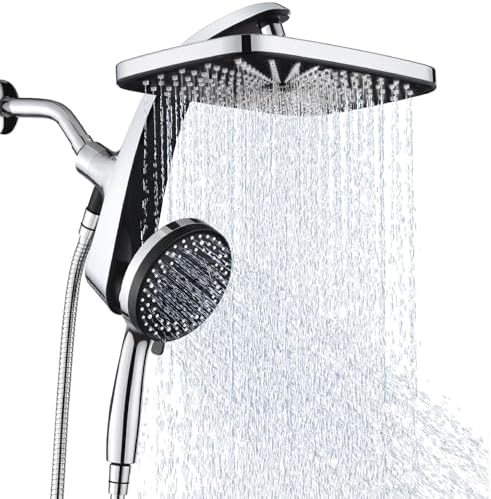 High Pressure Rain Shower Head: Upgrade Shower Heads with Handheld Spray Combo with Fixed Showerhead and 10 Sprays Handheld Shower Head, Detachable Shower head Built-in Magnetic Docking and Power Jets