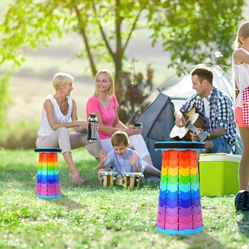 Upgraded Foldable Stool Thickened, Portable Collapsible Stool Retractable Stool for Fishing, Hiking Tours, BBQ, Parties, Outdoor Activities (Rainbow)