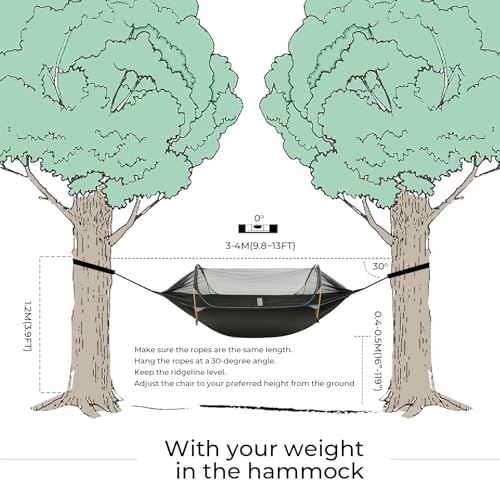 Camping Hammock Tent with Mosquito Net & RainFly, 3 in 1 Waterproof Lightweight Portable Sleeping Hammock Bug, Travel Outdoor Gear with Tree Strap Swing, for Hiking Patio Expedition