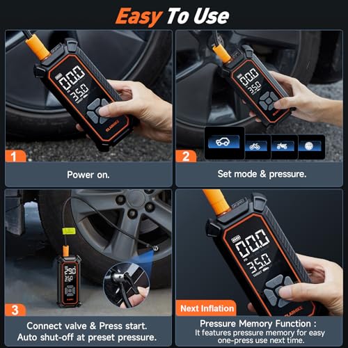 OlarHike Tire Inflator Portable Air Compressor, 150PSI Dual Power - 6000mAh & 12V DC, Cordless Air Pump for Car Tires, Bike, Motorcycle, Balls with LED & Digital Pressure Gauge, Auto Shut‑Off