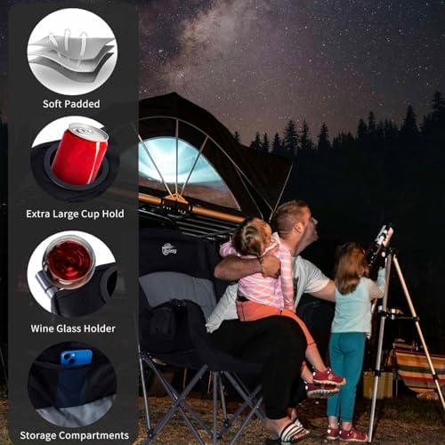 Oversized XL Camping Chairs for Adults Heavy Duty Suproot 500 lbs Outdoor Folding Chairs Padded Portable Lawn Chairs Camp Chairs with Cup Holder