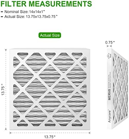 14x14x1 Furnace Air Filter MERV 8 MPR 600 FPR 5 HVAC Pleated Filters for Home Office 2-Pack (Actual Size: 13.75x13.75x0.75 inch)