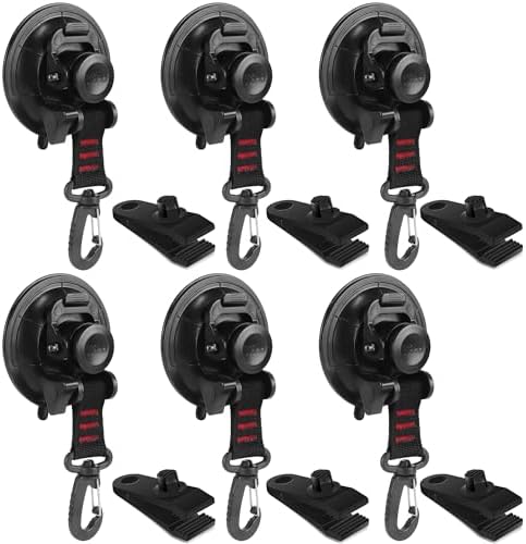 Vashly Heavy Duty Suction Cup 6 Pcs Strong Suction Cups with Hooks and 6 Pcs Tarp Clips Deavy Duty Lock Grip for Car Awning Boat Camping