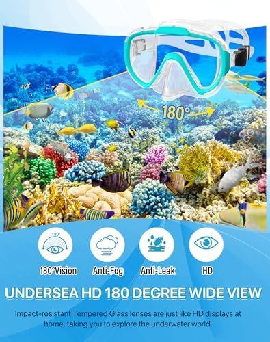 Snorkeling Gear for Adults Men Women,4 in 1 Snorkel Set with Panoramic View Diving Mask Anti-Fog Anti-Leak,Dry Top Snorkel,Fins and Travel Bag for Swimming,Snorkeling and Travel Diving