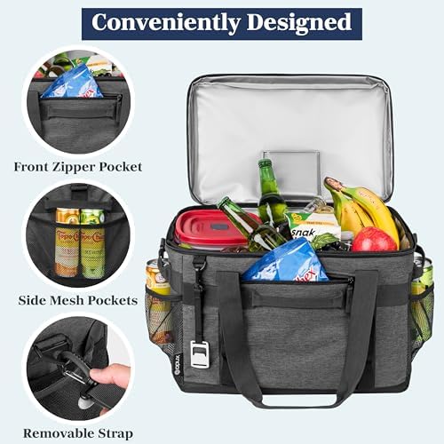 OPUX Cooler Bag, 60 Cans Insulated Soft Collapsible Portable Cooler, Soft Sided Leakproof Cooler for Beach Camping with Shoulder Strap, Ice Chest for Travel Road Trip Picnic, Charcoal Gray