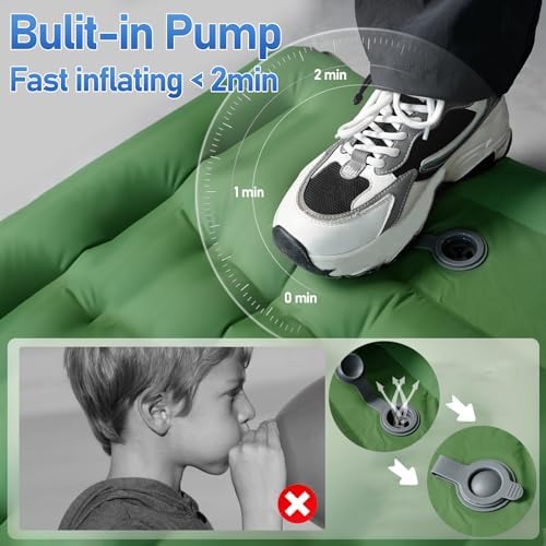 Camping Mattress Extra Thick 5in, Sleeping Pad for Camping with Pillow, Single Backpacking Mat Built-in Pump, Self Inflating Sleeping Pad, Sleep Mat Holds 440 lbs, 40D Nylon, Repair Kit