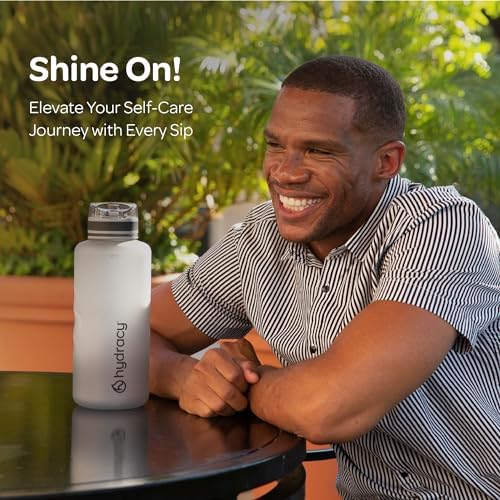 Hydracy Water Bottle with Time Marker -Large BPA Free Water Bottle & No Sweat Sleeve -Leak Proof Gym Bottle with Fruit Infuser Strainer & Times to Drink -Ideal for Fitness Sports & Outdoors