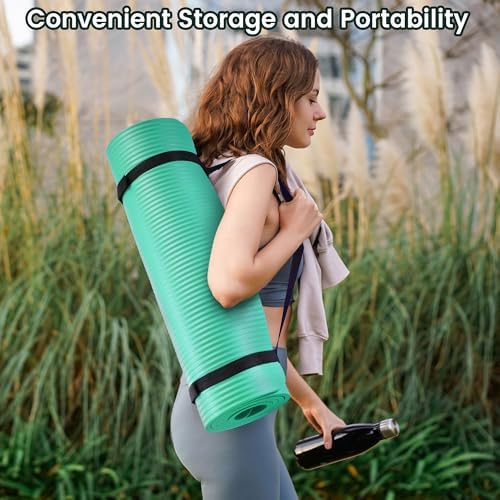 Yoga Mat, 1/2-Inch Extra Thick High Density Exercise Mat, Anti-Tear Exercise Yoga Mat with Carrying Strap, Suitable for Various Yoga Exercises