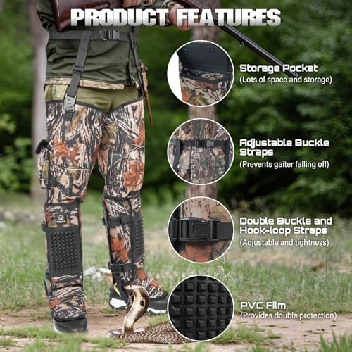 Kalkal Snake Gaiters, 1200D Waterproof Snake Chaps Snake Bite Protection for Ankle to Thigh, Snake Proof Gaiters Snake Guards with Adjustable Size for Men Women