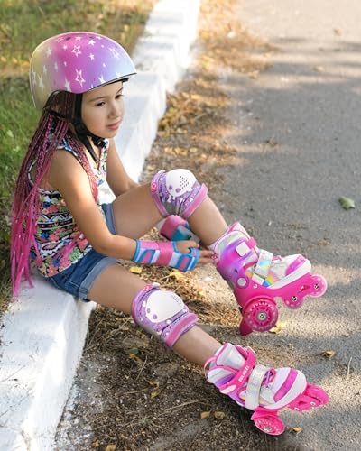 SULIFEEL Rainbow Unicorn 4 Size Adjustable Light up Roller Skates for Girls Boys for Kids