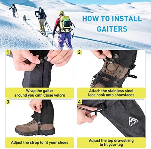 Gaiters for Hiking – Waterproof and Breathable Leg Gaiters for Women and Men Boots, Adjustable Lightweight Shoes Gaiters for Hunting, Hiking, Mountaineering, Snow Gaiters for Hiking Boots