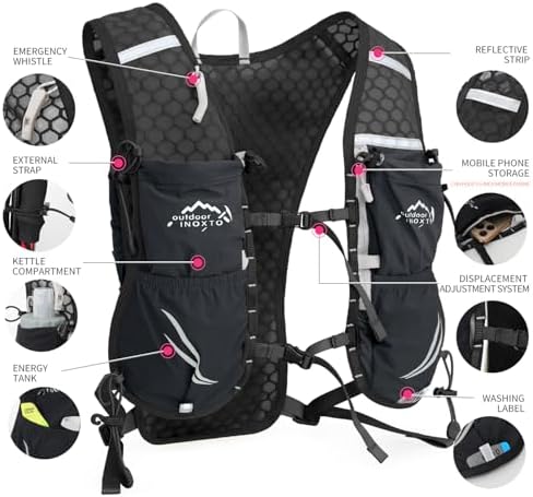 Running Vest for Women Men, Adjustable Chest Straps Running Hydration Vest Backpack with 500ml Soft Flask, Lightweight Breathable Reflective Running Vest for Trail Hiking
