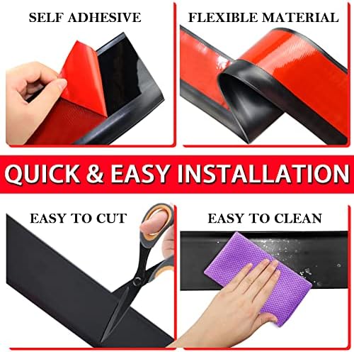 Vinyl Wall Base Baseboard Molding Trim 6" Flexible Self Adhesive Rubber Wall Base Moulding Trim Peel and Stick Design, 6 Inch x 20 Feet, Black