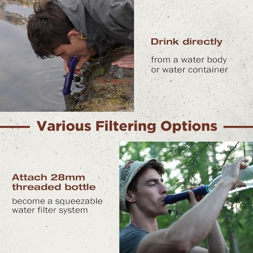 Membrane Solutions Water Filter Straw WS02, Detachable 4-Stage 0.1-Micron Portable Water Filter Camping, 5,000L Water Purifier Survival Gear and Equipment for Hiking Camping Travel and Emergency