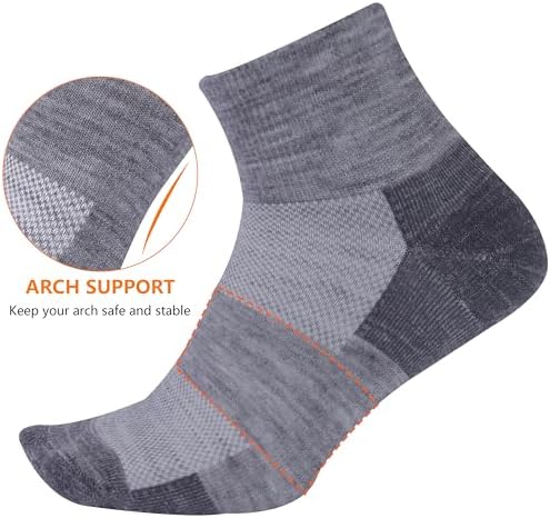 Merino Wool Ankle Socks, Men's Women's 90% Wool Athletic Thin Running Moisture Wicking Socks, 3 Pairs